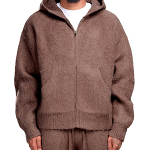 Sudadera con capucha de mohair para hombre, diseño personalizado, venta al por mayor, suéter de invierno con cremallera, unisex, de lana, tejido, extragrande - Product Image 1