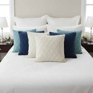 SOGA Juego de 6 fundas de almohada decorativas de 45 cm con tejido de diamantes, 2 color crema, 2 azul marino y 2 azul cielo - Product Image 4