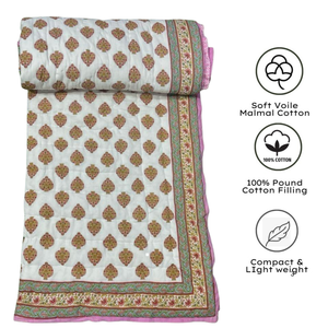Couette indienne traditionnelle en coton, imprimée à la main, motif floral, réversible, écologique, taille simple, toutes saisons, pour hôtel et maison - Product Image 3