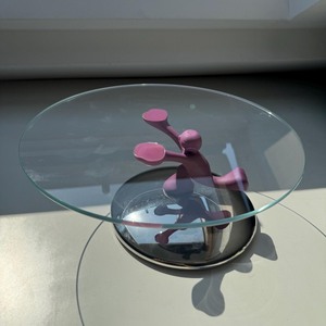 Round Glass <b>Cake</b> <b>Stand</b> with Pink Sculpture Base Non-Toxic Food Grade Material - Product Image 1