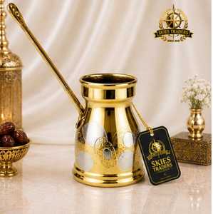 Etched Brass Turkish <b>Coffee</b> Pot Cezve Ibrik With Wooden Handle Traditional Greek <b>Coffee</b> <b>Maker</b> <b>Stovetop</b> Pot - Product Image 3