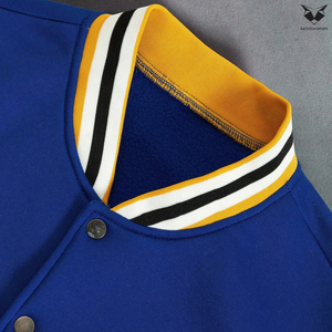 Chaqueta Varsity Azul Sólido para Hombre, Chaqueta Bomber con Parches de Chenilla, Manga Color Crema, Estilo Vintage, Chaqueta de Béisbol - Product Image 5