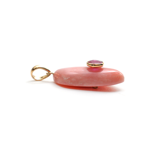Natural Tumbled Pink <b>Opal</b> and Ruby Abstract <b>Pendant</b> in Solid 18K Yellow Gold – Organic Sculptural Gemstone Charm Fine Jewelry - Product Image 1