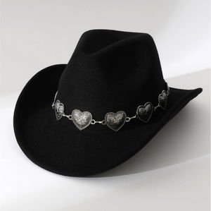 Sombrero Vaquero Unisex Europeo Americano, Nuevo y Moderno, de Lana, Estilo Jazz, con Cordones y Plumas, Protección Solar para Exteriores, Cálido para Invierno - Product Image 1