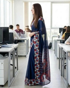 Sari de Georgette con Estampado Geométrico KV para Uso Diario con Blusa Sin Coser - Product Image 5