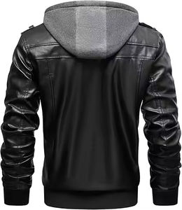 Veste à capuche en cuir noir respirante et élégante pour hommes, vente en gros |   Veste d'extérieur 100% cuir véritable |   Couleurs et tailles personnalisées OEM - Product Image 2