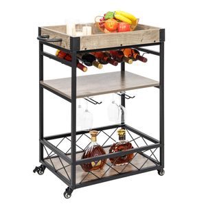 Carrello di Servizio Industriale Stile Vintage per Casa e Cucina, Carrello Bar Mobile RT in Legno e Metallo - Product Image 1