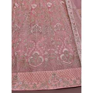 Pink Embroidered Net Plus Size Lehenga Choli for <b>Wedding</b> Engagement - Product Image 2