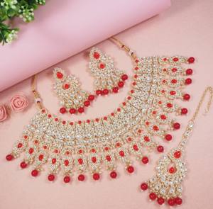 Grand <b>Indian</b> Bridal Ethnic Zinc Alloy Kundan Jewelry <b>Set</b> Heavy Gold Plated Choker Necklace Maang Tikka Earring Zircon Party - Product Image 1