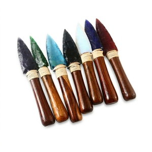 Cuchillo de cristal con mango de obsidiana mixta, hoja tallada a mano con punta de flecha, decoración espiritual y mágica, mayorista. - Product Image 1