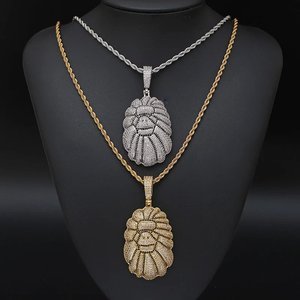 Custom Lion Head Pendant Necklace Iced Out Zircon Charm Jewelry Gold Plated <b>Copper</b> Alloy <b>for</b> <b>Men</b> Party <b>Gift</b> - Product Image 2