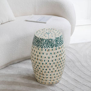 Teal Crown Barrel Accent <b>Stools</b> Mother of Pearl Handcrafted Mosaic Small Side Table For Living Room Bedroom Decor Use - Product Image 5