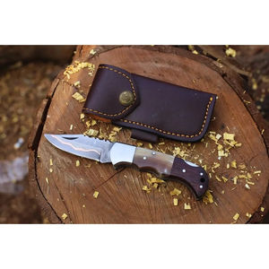 Couteau de poche artisanal Burraq en acier Damas, personnalisable OEM, avec manche en bois et étui en cuir – Cadeau d'anniversaire, cadeau pour témoin de mariage - Product Image 4
