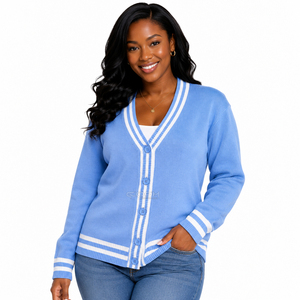 Cosh International Acrylic Custom Logo Sisterhood Sorority <b>Light</b> Blue Knitted V-Neck <b>Cardigan</b> Long Sleeve Casual All Season Wear - Product Image 1
