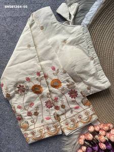 Beautiful Khadi Cotton with Flower-Animal Motif with <b>Beads</b>-Embroidered Padded Blouse Collection Supplier from India - Product Image 6