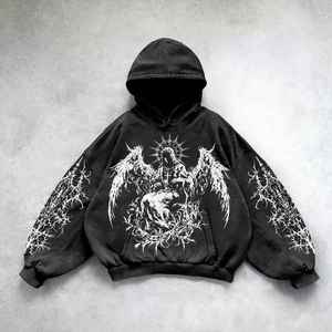 เสื้อฮู้ดดี้แขนยาวทรงโอเวอร์ไซส์ สไตล์สตรีทแวร์ ผ้าคอตตอน 100% ทรงครอป ฟอกสีแบบแอซิดวอช สำหรับผู้ชาย ใส่ได้ในฤดูหนาว - Product Image 4