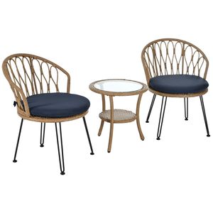 Ensemble de loisirs d'extérieur 2 pièces U_STYLE : Chaises individuelles en rotin avec table ronde en verre pour patios, balcons ou cours - Product Image 6