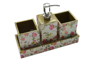 Elegant Floral Design MDF <b>Printed</b> Customized Portable <b>Bathroom</b> Set with Soap Dispenser & Tumbler Tray <b>for</b> Vanity Use - Product Image 5