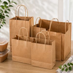 Sac en papier kraft écologique avec poignées torsadées, impression sérigraphique, style classique, emballage alimentaire, sac plat standard - Product Image 3