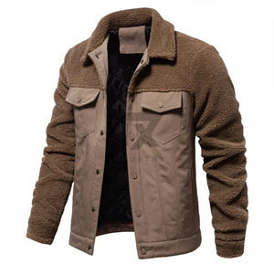 Veste d'hiver en polaire sherpa pour homme avec col montant et logo frontal, couleur unie, fermeture éclair, poches personnalisées d'usine - Product Image 2