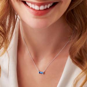 Collar con colgante de cristal de zafiro talla baguette, plata de ley 925, piedra de nacimiento de septiembre, regalo para ella - Product Image 4