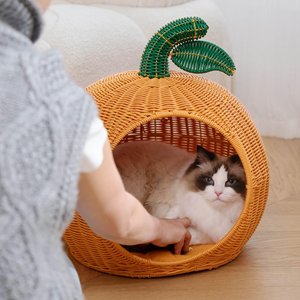 Handcrafted Rattan Pumpkin Cat House Cozy Woven Pet <b>Bed</b> Indoor Cat Cave Furniture for Cats Kittens and Small Pets - Product Image 1