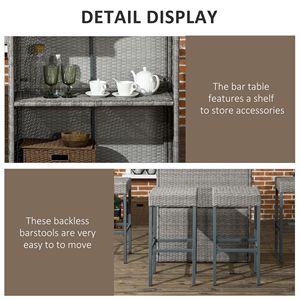 High Top 5-Piece Outdoor Bar <b>Set</b> Rattan Wicker <b>Table</b> <b>and</b> Chairs with 4 Gray Bar <b>Stools</b> 2 Shelves PE Material for Hospital Use - Product Image 5