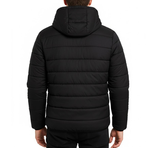 2026 New <b>Men</b> Hooded Puffer <b>Jacket</b> <b>Lightweight</b> Windproof Winter Coat Zipper Closure Side Pockets Casual Outerwear Solid <b>Black</b> - Product Image 2