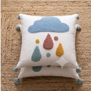 Tufted Cloud Raindrop <b>Throw</b> <b>Pillow</b> Square Cotton Embroidery Design Minimalist Decorative Cushion Cover Washable Hand Wash - Product Image 5