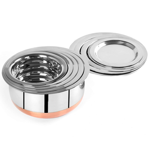 Juego de ollas Handi de acero inoxidable estilo indio con base de cobre y tapa – Utensilios de cocina con acabado espejo - Product Image 5