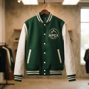 Custom Green and White Letterman Jacket Wool Body Leather Sleeves Embroidered <b>Patch</b> Design - Product Image 1