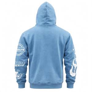 Sudadera con Capucha Azul Cielo Personalizada con Estampado Gráfico de Calavera, Estilo Urbano Holgado, de Algodón y Forro Polar Premium, Prenda de Moda - Product Image 4