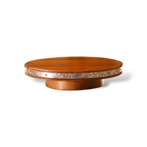 Wooden <b>Cake</b> <b>Stand</b> with Galvanized Metal Rim | Rustic Round Dessert Display Pedestal | Farmhouse Serving <b>Stand</b> 25x25x8 cm - Product Image 1
