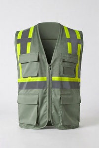 Gilet de sécurité réfléchissant marron avec panneaux en maille et plusieurs poches pour les travaux de construction et de circulation - Product Image 1