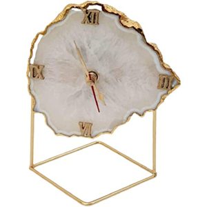 Natural Agate <b>White</b> Gemstone Coaster <b>Clock</b> Crystal Slices Golden Border Plated Polished Circle Waterproof Home Decor Gujarat - Product Image 5