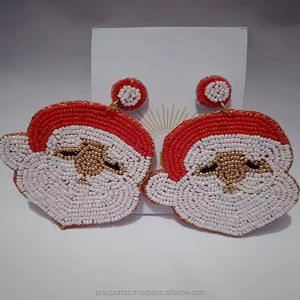 Pendientes de Aro con Cuentas de Cristal y Diseño de Cara de Santa Claus, Hechos a Mano, Lindos, Personalizables, Accesorios para Fiestas, Venta al Por Mayor, para Mujeres y Niñas - Product Image 1