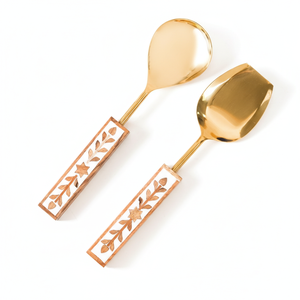 Juego de 2 Cucharas para Servir con Mangos con Incrustaciones de Madera – Utensilios de Acero Inoxidable Dorados para Servir, Decoración de Lujo para Cocina y Mesa, Venta al por Mayor - Product Image 3