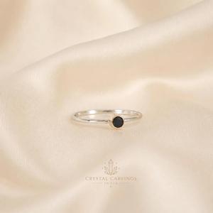 Natural Black Onyx <b>Ring</b> 5mm Round Gemstone Bezel <b>Ring</b> Dainty Minimalist <b>Womens</b> Stackable Jewelry Custom Sterling Silver <b>Ring</b> - Product Image 4