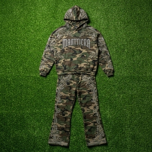Mens <b>Camouflage</b> <b>Tracksuit</b> Hoodie Pants Custom Rhinestone Leaf Embroidery Streetwear Sportswear Matching Set - Product Image 5