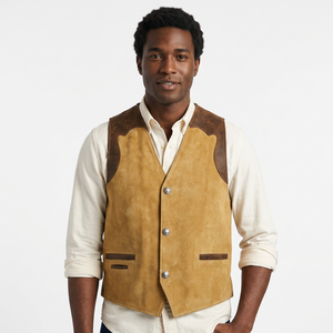 Men's <b>Black</b> Suede Leather <b>Vest</b> Winter Outerwear Turn-down Collar Covered Button Front Pockets Sleeveless Plus-Size High Street - Product Image 2