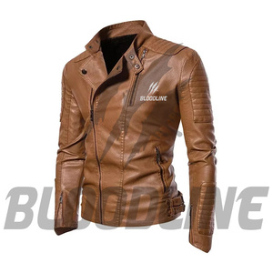 BLOODLINE Men's Black PU Leather Moto <b>Biker</b> <b>Jacket</b> Slim Fit Zipper Closure Stand Collar Autumn Wear - Product Image 5