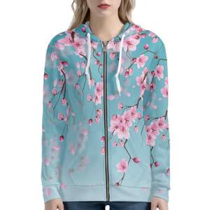 Sudadera con capucha para mujer, talla grande, 100% algodón, con bordado, forro polar, color liso, hombro caído, cremallera, talla de EE. UU., venta al por mayor ODM/OEM - Product Image 1