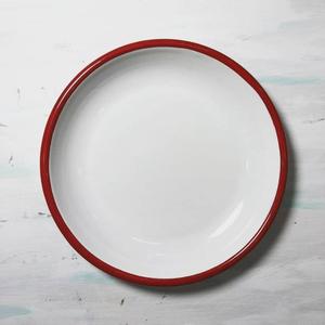 Assiette Ronde Plate en Métal Émaillé Beige avec Bord Bleu Marine, Assiettes Personnalisées, Présentoir à Plats, Vaisselle Moderne et Décorative - Product Image 5