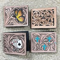 Dompet Pendek Pria Kulit Asli Buatan Tangan Desain Kupu-Kupu Motif Bunga Perlindungan RFID Tempat Kartu Multi-Fungsi Lapisan Nilon