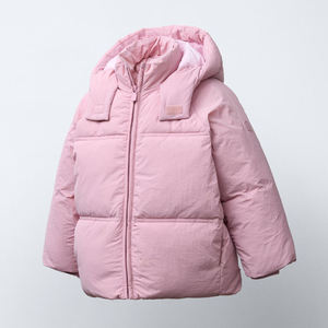 Pink Hooded Puffer Jacket Zipper Closure Windproof <b>Thick</b> <b>Winter</b> <b>Coat</b> Unisex Casual Solid Color Regular Fit - Product Image 2