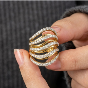 KOK OEM Design 18k Solid Yellow Gold Natural Diamond High Quality Luxury Expensive Classic Cocktail Party Wedding Rings - Product Image 4