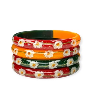 Ready To Ship Best Selling Gold Plated Colourful Acrylic Floral Bangles Set for Women <b>Cute</b> Flower Wedding at Wholesale Price - Product Image 5