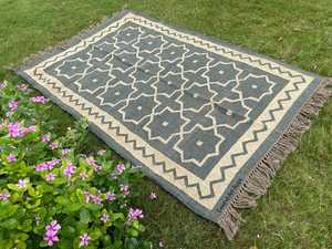 Krafterscustom Abstract Handcrafted Geometric Kilim Eco Friendly Hand Tufted Area <b>Rug</b> Rectangle Wool Living Room Latex Backing - Product Image 1