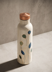 Botella de Agua de Cobre Esmaltada Artesanal con Estampado Floral de Lujo, Frasco Ayurvédico para Fitness, Contenedor Ecológico para Bebidas - Product Image 3