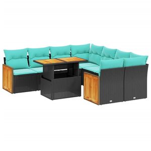Set di divani da giardino in polyrattan nero da 9 pezzi con cuscini, eleganti mobili da esterno - Product Image 2